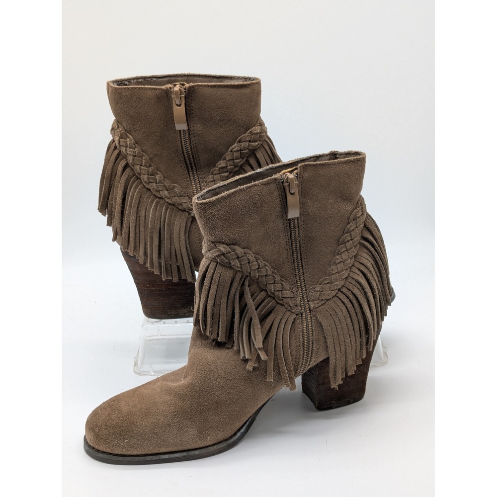 Sbicca Vintage Collection Women's 8 Brown Suede Fringe Ankle Boots Boho Western